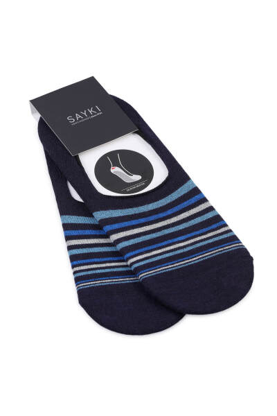 Mavi Desenli Pamuklu ikili Babet Çorap 