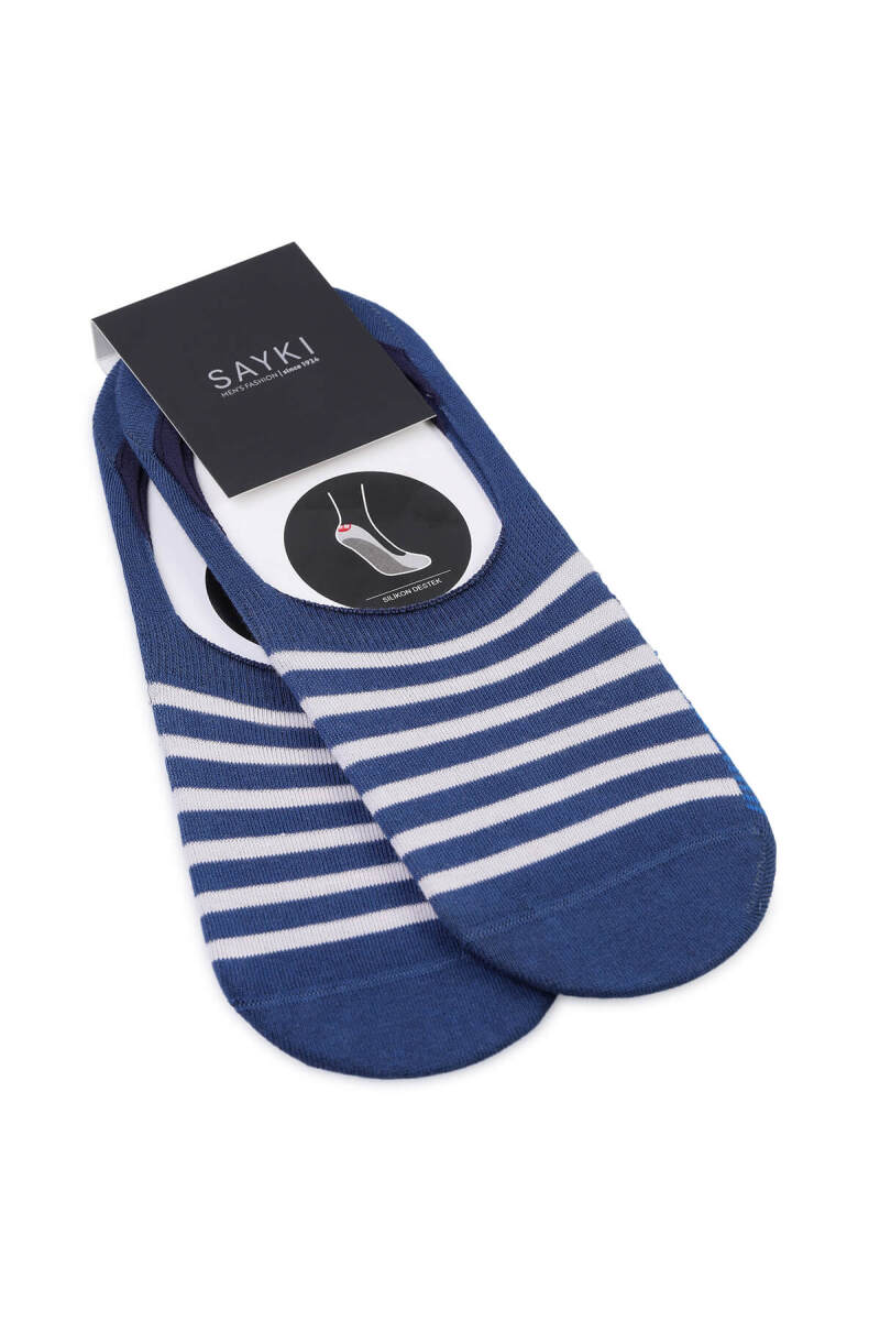 Mavi Desenli Pamuklu İkili Babet Çorap - HATEM SAYKI