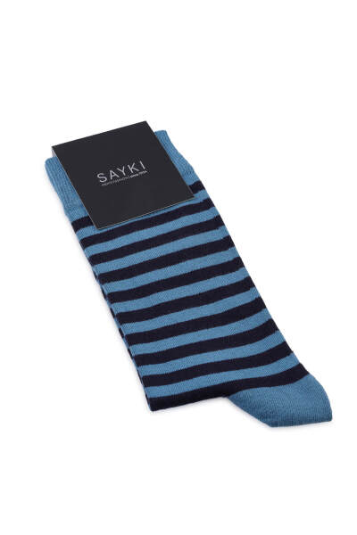 Mavi Desenli Pamuklu Soket Çorap 