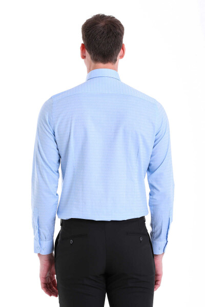 Mavi Slim Fit Desenli 100% Pamuk Açık İtalyan Yaka Uzun Kollu Klasik Gömlek - 6
