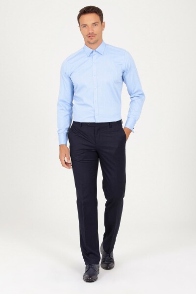 Mavi Slim Fit Desenli 100% Pamuk Slim Yaka Manşetli Uzun Kol Klasik Gömlek - 8