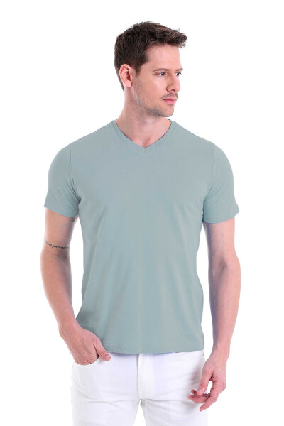 Mavi Regular Fit Düz 100% Pamuklu V Yaka Tişört - 4