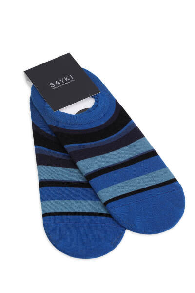 Mavi İkili Çizgili Pamuklu Babet Çorap 