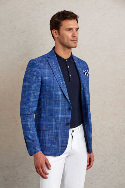Mavi Slim Fit Kareli Mono Yaka Casual Ceket - 6