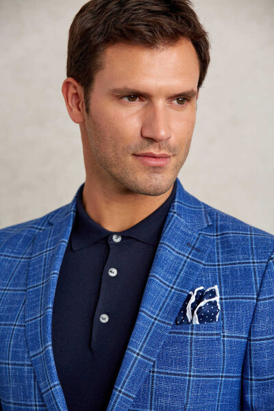 Mavi Slim Fit Kareli Mono Yaka Casual Ceket - 8