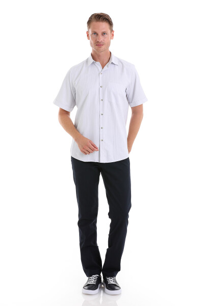 Mavi Klasik Fit Çizgili Pamuklu Slim Yaka Kısa Kollu Klasik Gömlek - 2