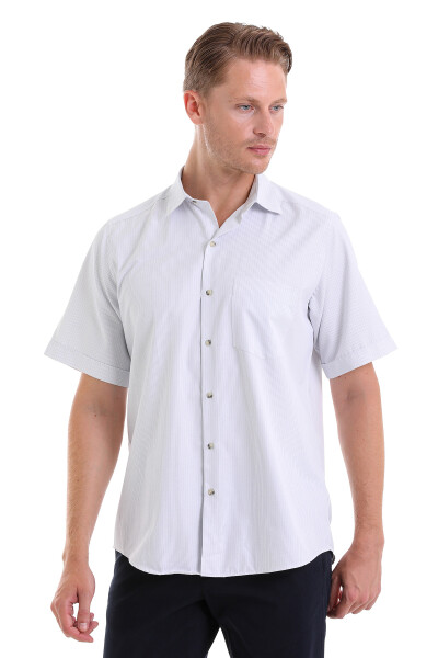 Mavi Klasik Fit Çizgili Pamuklu Slim Yaka Kısa Kollu Klasik Gömlek - 4