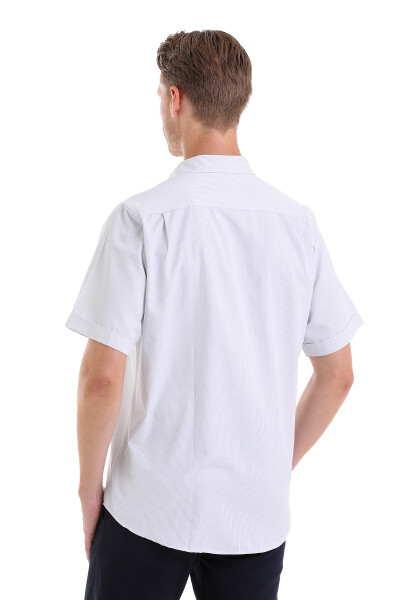 Mavi Klasik Fit Çizgili Pamuklu Slim Yaka Kısa Kollu Klasik Gömlek - 6