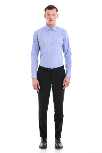 Mavi Klasik Fit Desenli %100 Pamuklu Slim Yaka Uzun Kollu Klasik Gömlek - 2