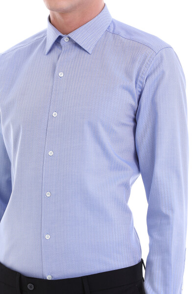 Mavi Klasik Fit Desenli %100 Pamuklu Slim Yaka Uzun Kollu Klasik Gömlek - 5