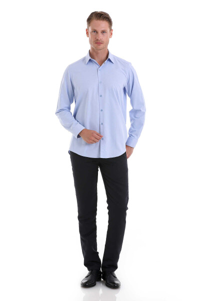 Mavi Klasik Fit Desenli Pamuklu Slim Yaka Uzun Kollu Klasik Gömlek - 2