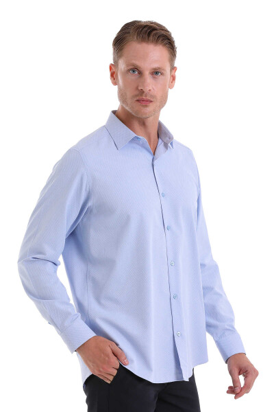 Mavi Klasik Fit Desenli Pamuklu Slim Yaka Uzun Kollu Klasik Gömlek - 3