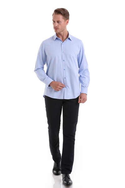 Mavi Klasik Fit Desenli Pamuklu Slim Yaka Uzun Kollu Klasik Gömlek - 4