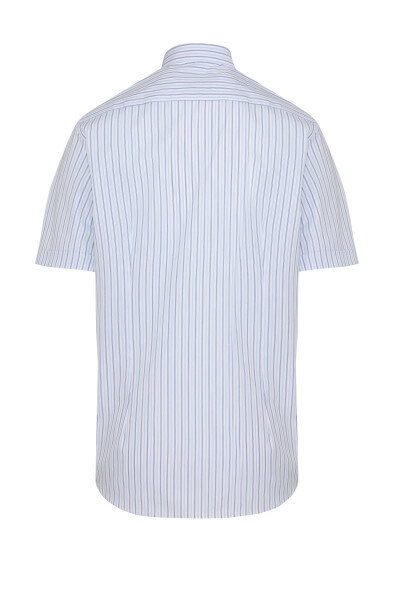 Mavi Klasik Fit Çizgili 100% Pamuk Slim Yaka Kısa Kol Klasik Gömlek - 2