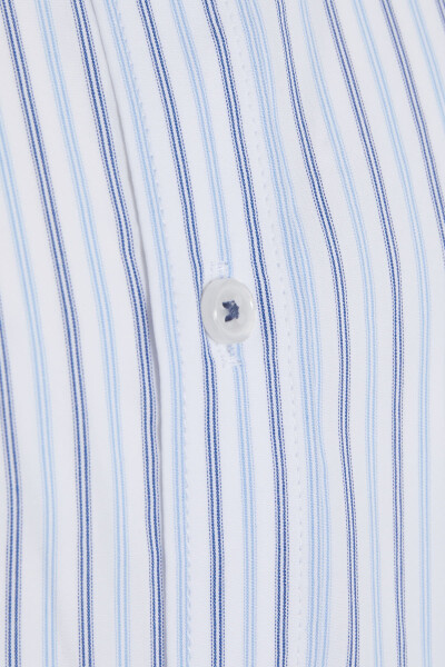 Mavi Klasik Fit Çizgili 100% Pamuk Slim Yaka Kısa Kol Klasik Gömlek - 3