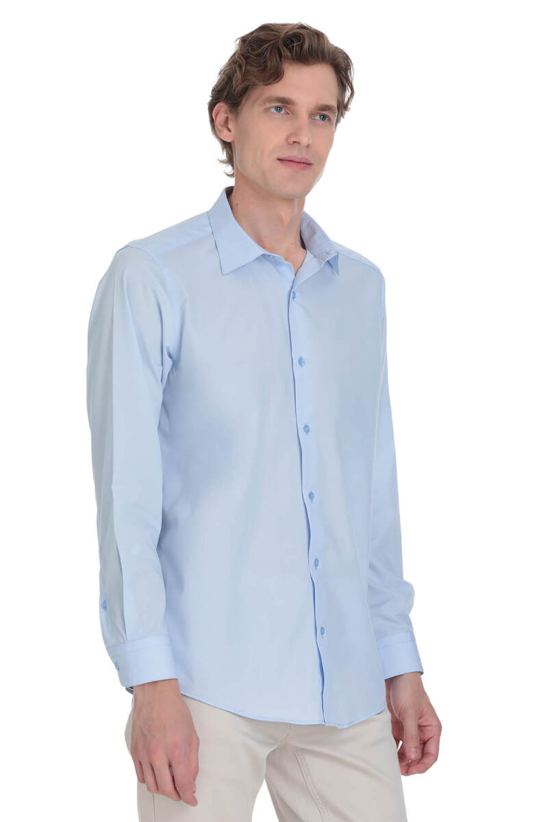Mavi Klasik Fit Slim Yaka Pamuklu Uzun Kollu Gömlek - Hatemoğlu