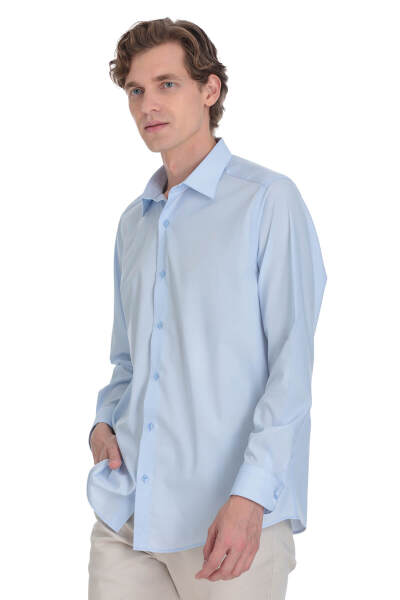 Mavi Klasik Fit Slim Yaka Pamuklu Uzun Kollu Gömlek - 3