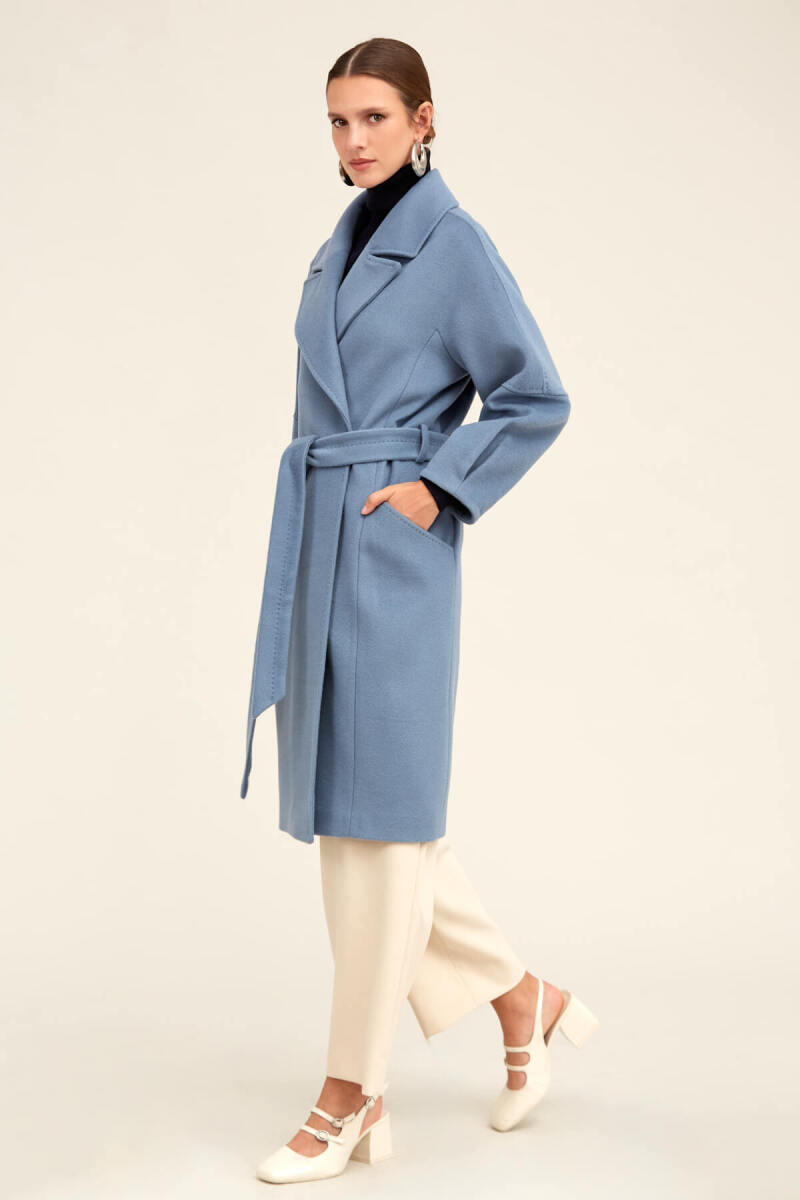 Saykı Woman Mavi Regular Fit Ceket Yaka Kaşe Yünlü Oversize Manto - Saykı Woman (1)