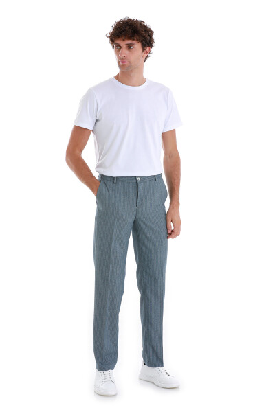 Mavi Regular Fit Çizgili Yandan Cepli Kumaş Pantolon 