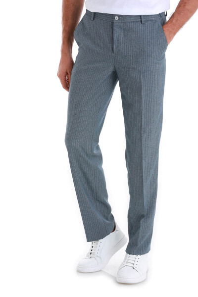 Mavi Regular Fit Çizgili Yandan Cepli Kumaş Pantolon - 3