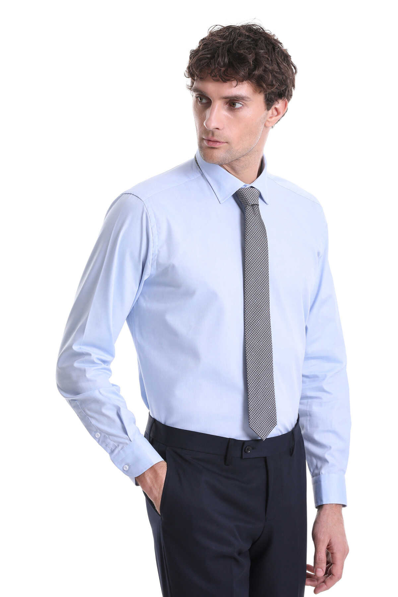 Mavi Regular Fit 100% Pamuklu Slim Yaka Uzun Kollu Klasik Gömlek - Hatemoğlu (1)