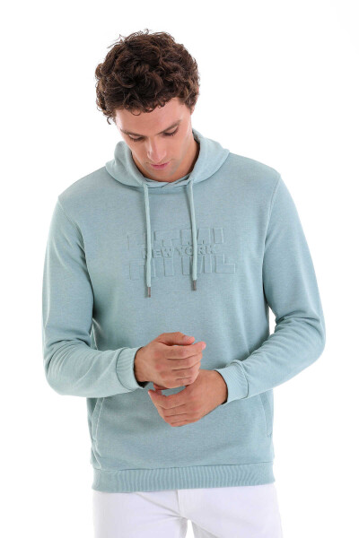 Mavi Regular Fit Pamuklu Kapüşonlu Kanguru Cepli Sweatshirt - 5