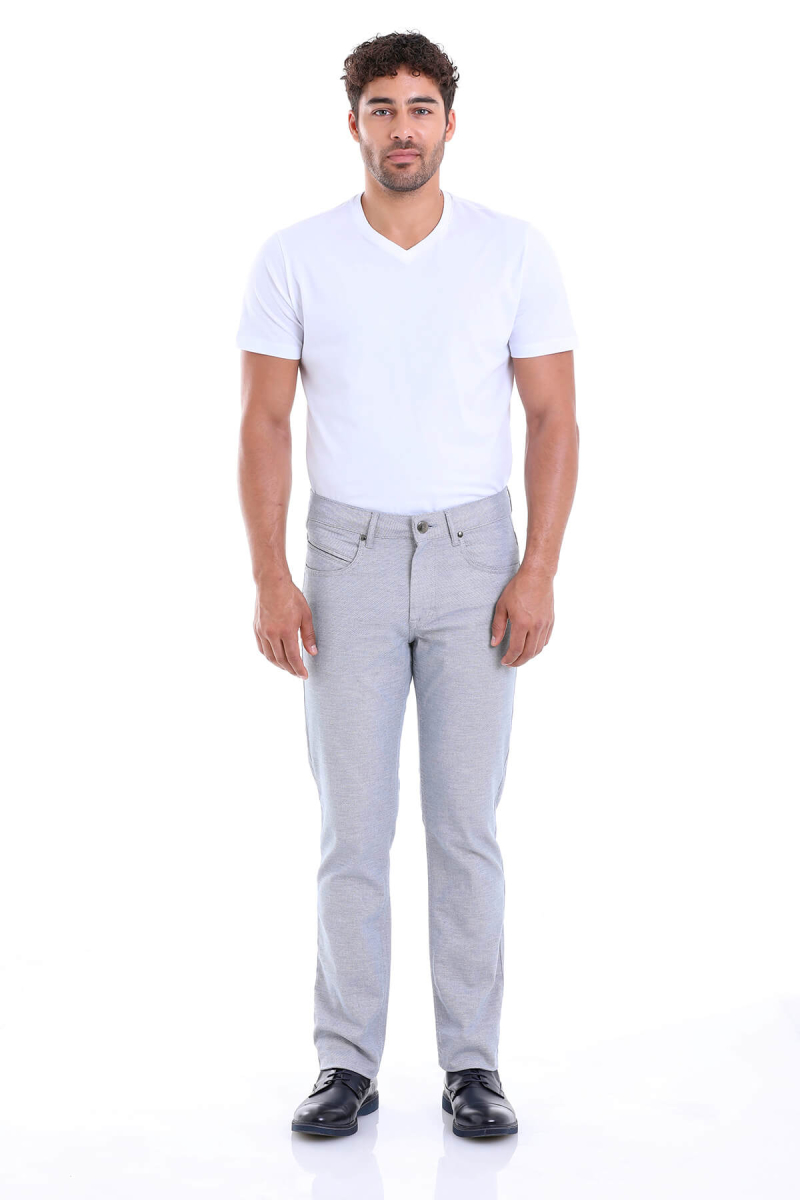 Gri Regular Fit Desenli Pamuklu 5 Cep Kanvas Pantolon - Hatemoğlu