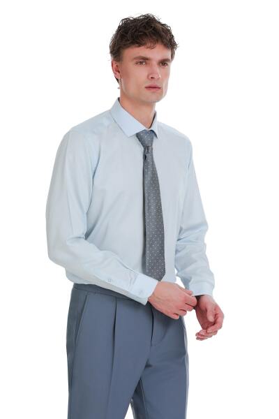 Mavi Slim Fit 100% Pamuk Açık İtalyan Yaka Uzun Kollu Saten Gömlek - 1