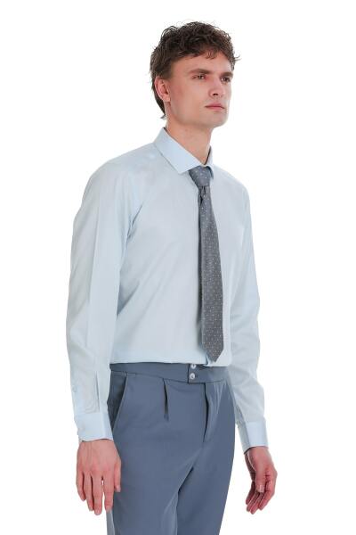 Mavi Slim Fit 100% Pamuk Açık İtalyan Yaka Uzun Kollu Saten Gömlek - 4