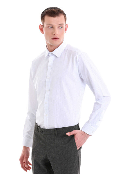 Mavi Slim Fit Baskılı Pamuklu Slim Yaka Uzun Kollu Klasik Gömlek - 3