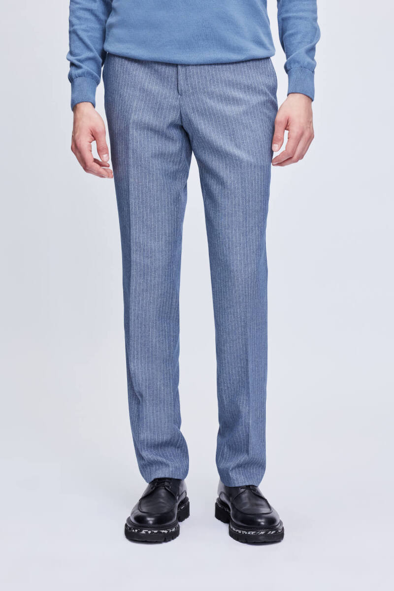 Mavi Slim Fit Çizgili Kruvaze Klasik Takım Elbise - Hatemoğlu (1)