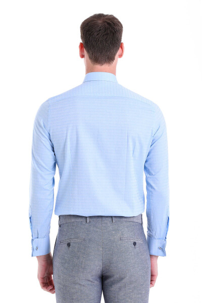 Mavi Slim Fit Desenli 100% Pamuk Slim Yaka Manşetli Uzun Kol Klasik Gömlek - 6