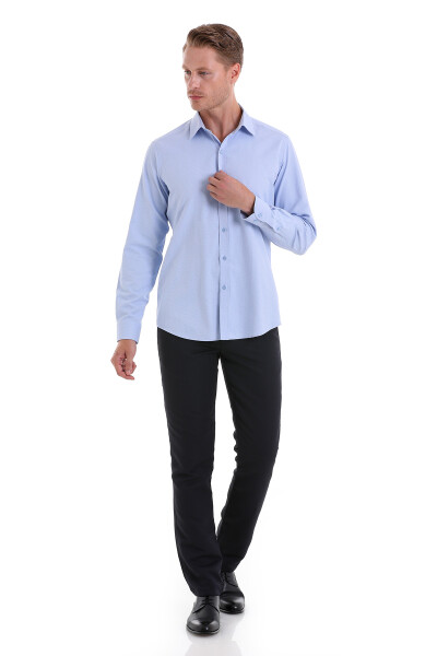 Mavi Slim Fit Desenli Pamuklu Slim Yaka Uzun Kollu Spor Gömlek - 2