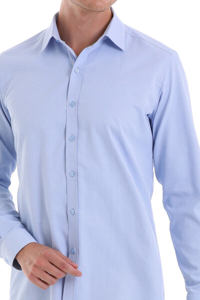 Mavi Slim Fit Desenli Pamuklu Slim Yaka Uzun Kollu Spor Gömlek - 6