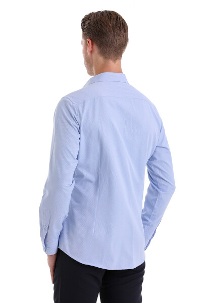 Mavi Slim Fit Desenli Pamuklu Slim Yaka Uzun Kollu Spor Gömlek - 7