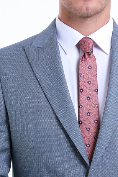 Mavi Slim Fit Desenli Sivri Yaka Klasik Takım Elbise - 7