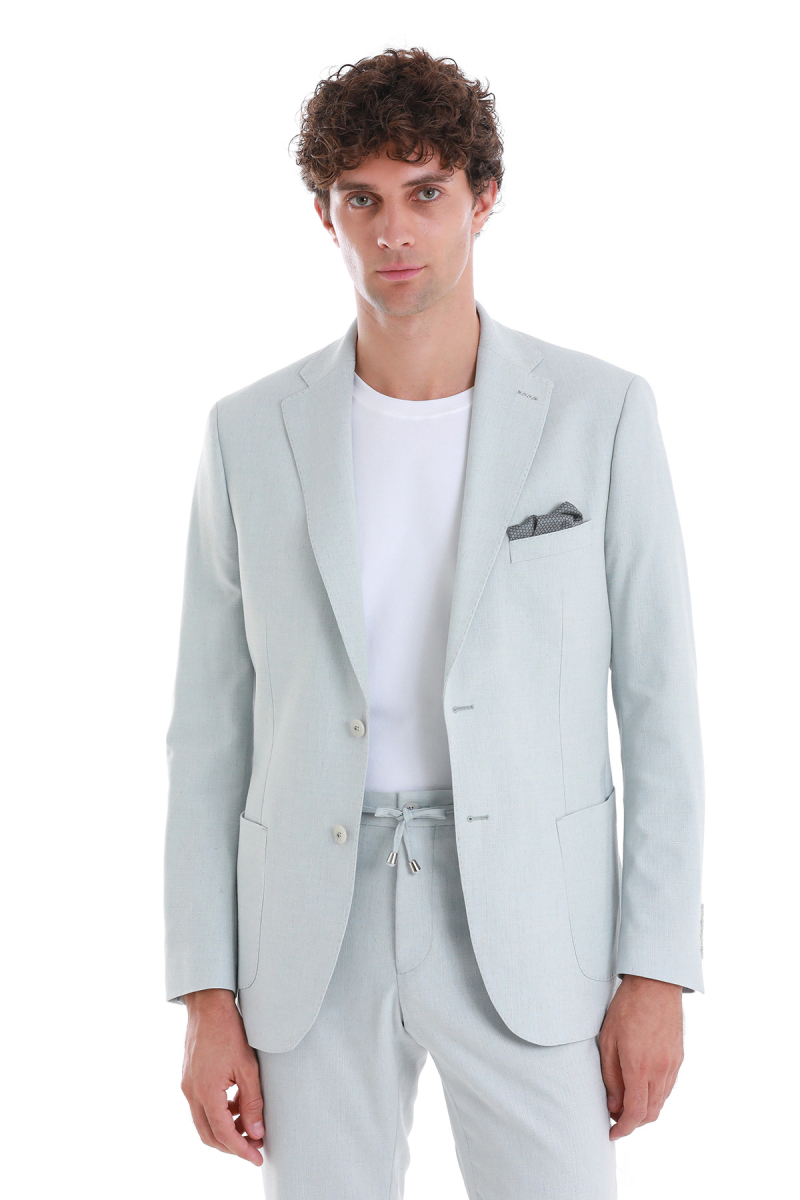 Mavi Slim Fit Mono Yaka Keten Takım Elbise - Hatem Saykı (1)