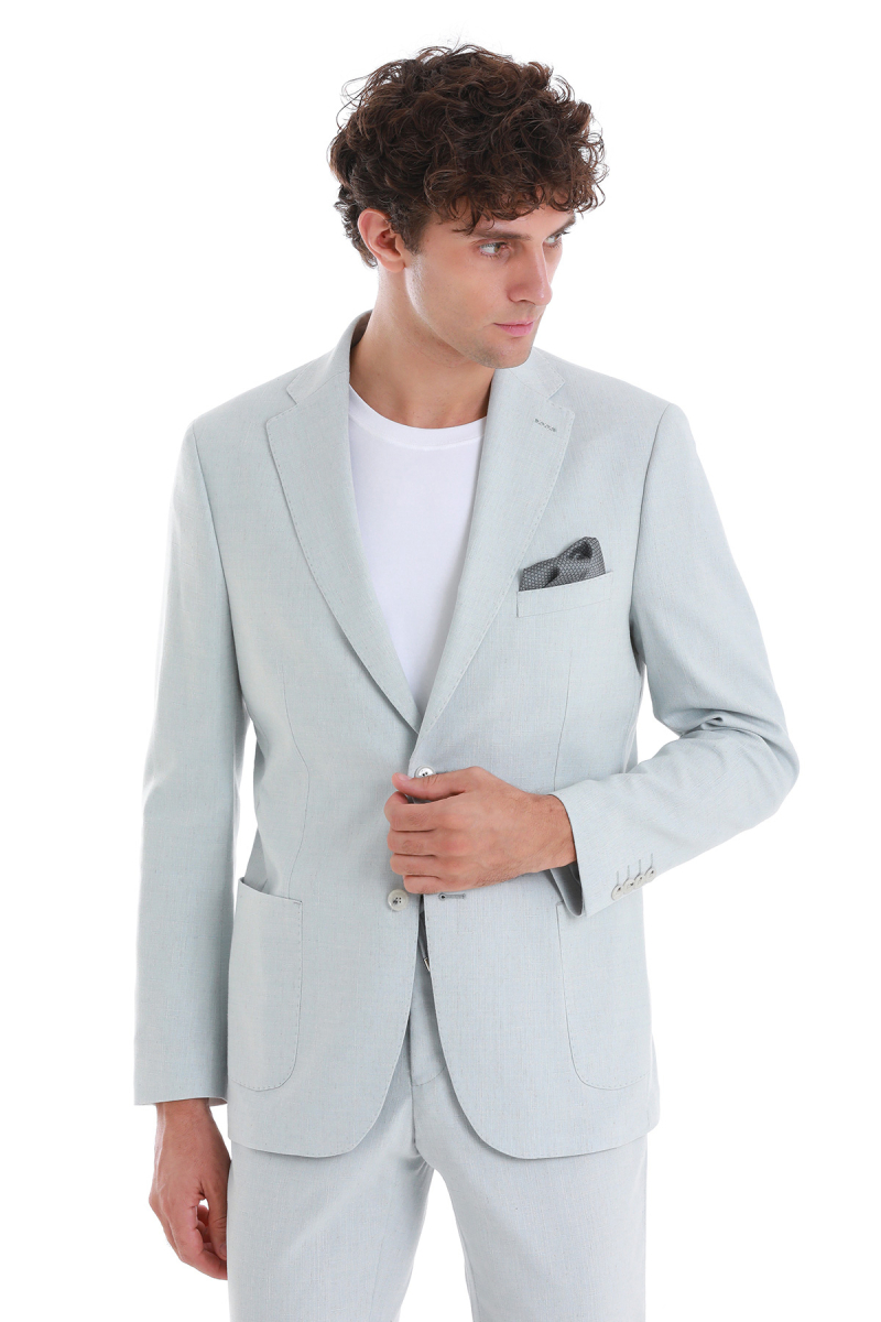 Mavi Slim Fit Mono Yaka Keten Takım Elbise - Hatem Saykı (1)