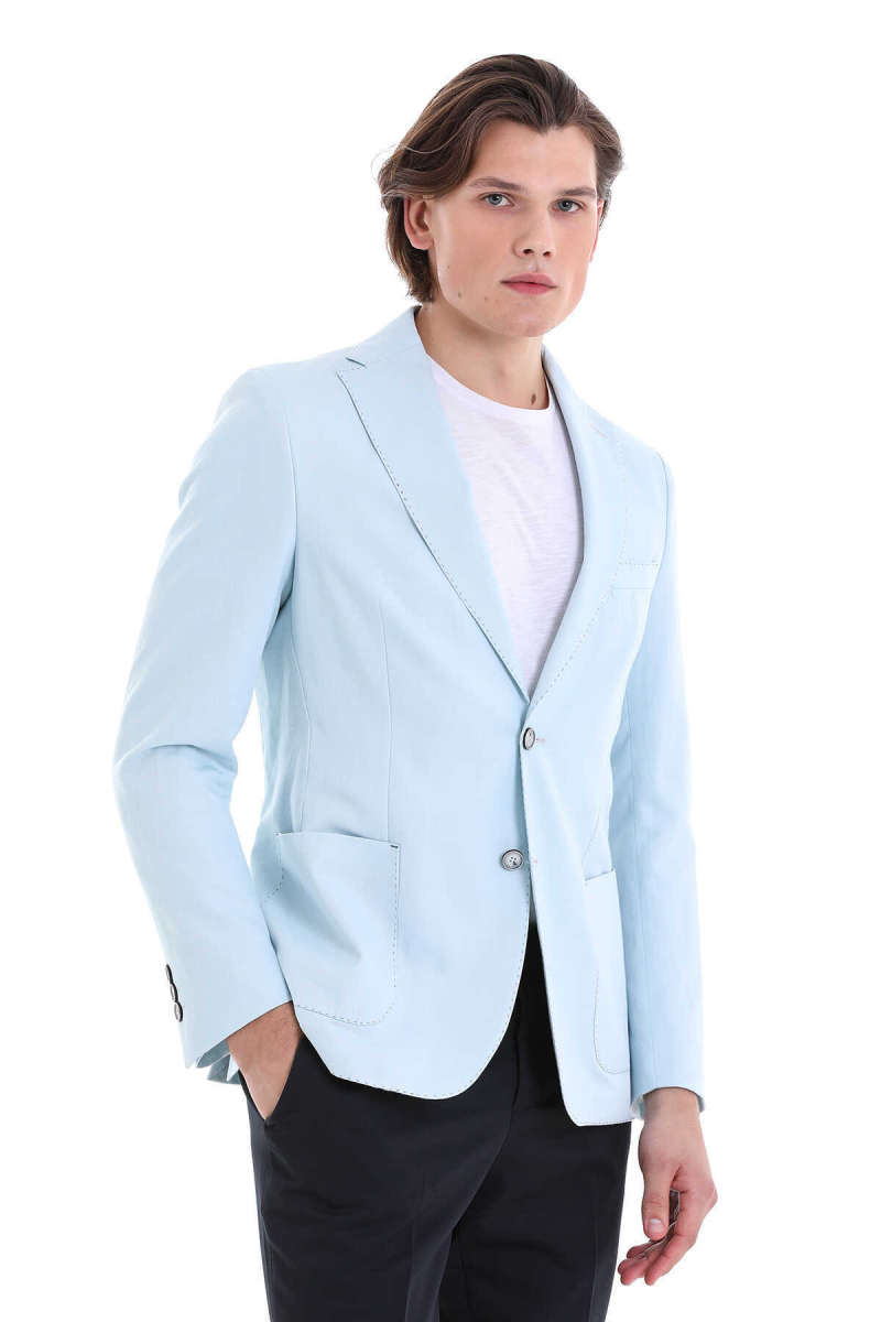 Slim Fit Mono Yaka Klasik Keten Ceket - Hatem Saykı