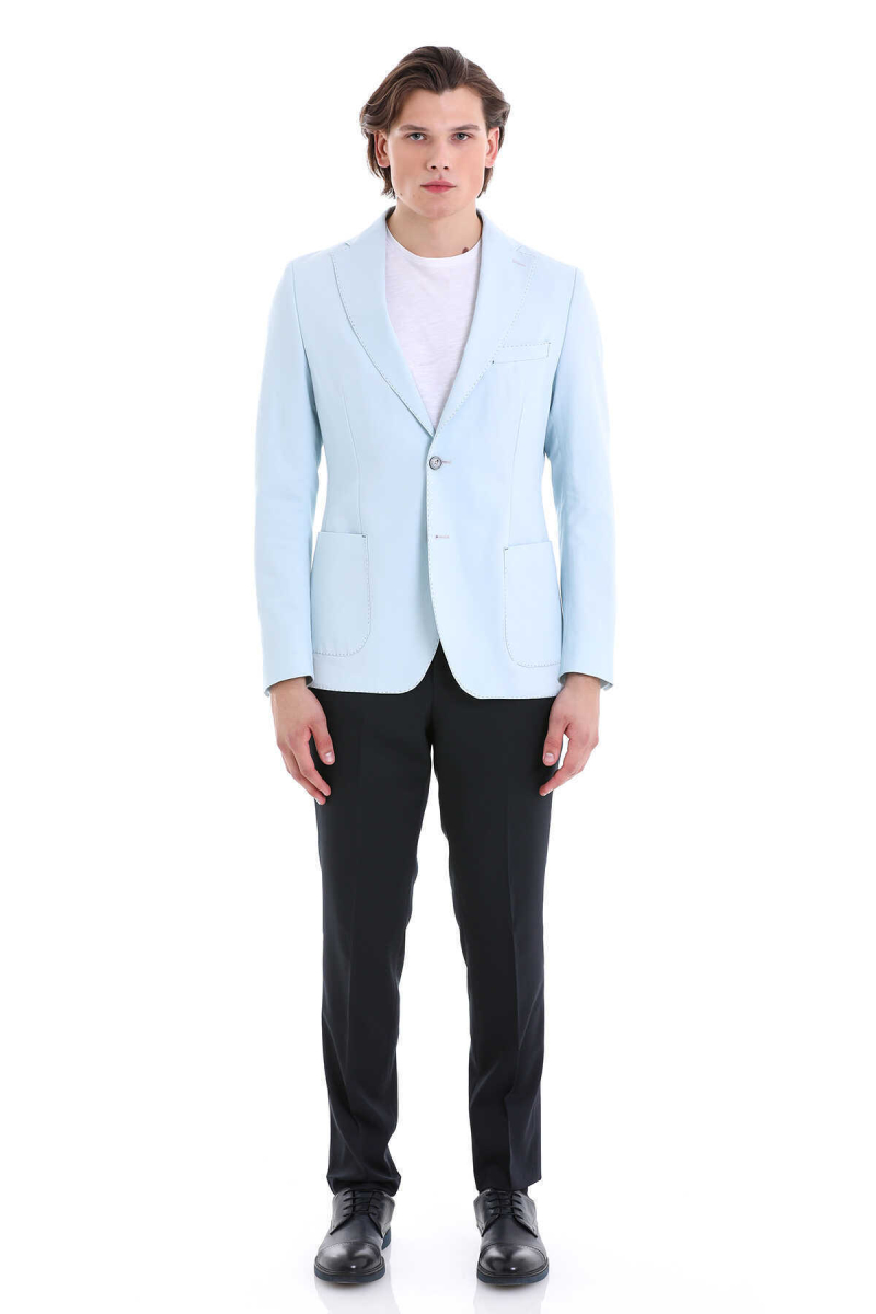 Slim Fit Mono Yaka Klasik Keten Ceket - Hatem Saykı (1)