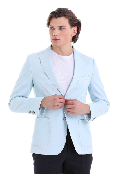 Slim Fit Mono Yaka Klasik Keten Ceket - 3