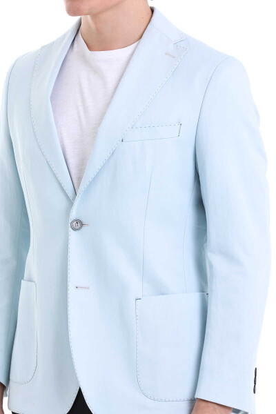 Slim Fit Mono Yaka Klasik Keten Ceket - 5