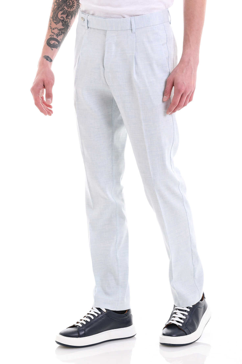 Mavi Slim Fit Yandan Cepli Keten Pantolon - Hatem Saykı (1)
