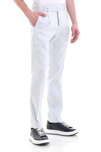 Mavi Slim Fit Yandan Cepli Keten Pantolon - 4