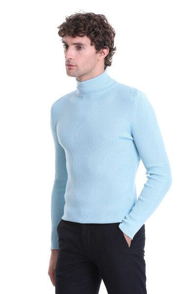 Mavi Slim Fit Fitilli Balıkçı Yaka Yünlü Triko Kazak - 3