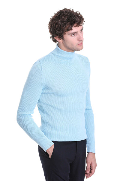 Mavi Slim Fit Fitilli Balıkçı Yaka Yünlü Triko Kazak - 4