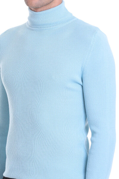 Mavi Slim Fit Fitilli Balıkçı Yaka Yünlü Triko Kazak - 5