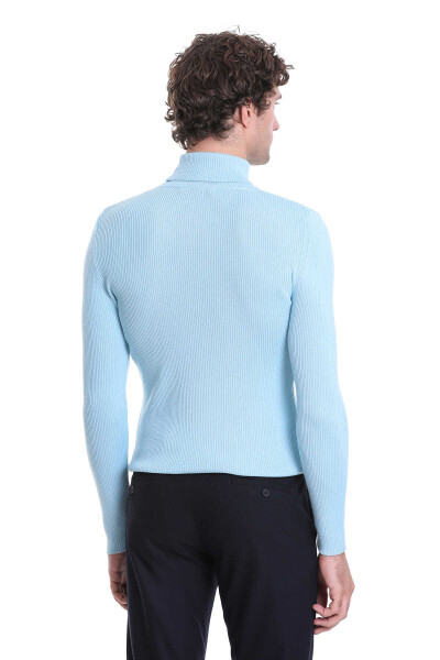 Mavi Slim Fit Fitilli Balıkçı Yaka Yünlü Triko Kazak - 6