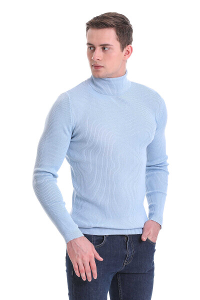Mavi Slim Fit Fitilli Balıkçı Yaka Yünlü Triko Kazak - 2