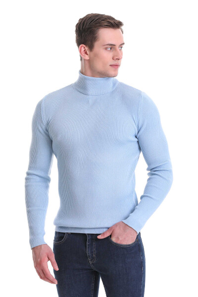Mavi Slim Fit Fitilli Balıkçı Yaka Yünlü Triko Kazak - 3